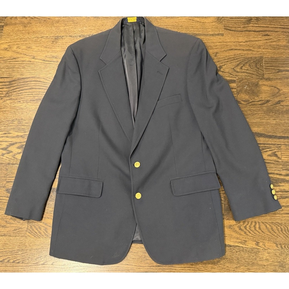 Brooks Brothers Mens 43R Wool Blazer Black With Gold Button Jacket Wedding